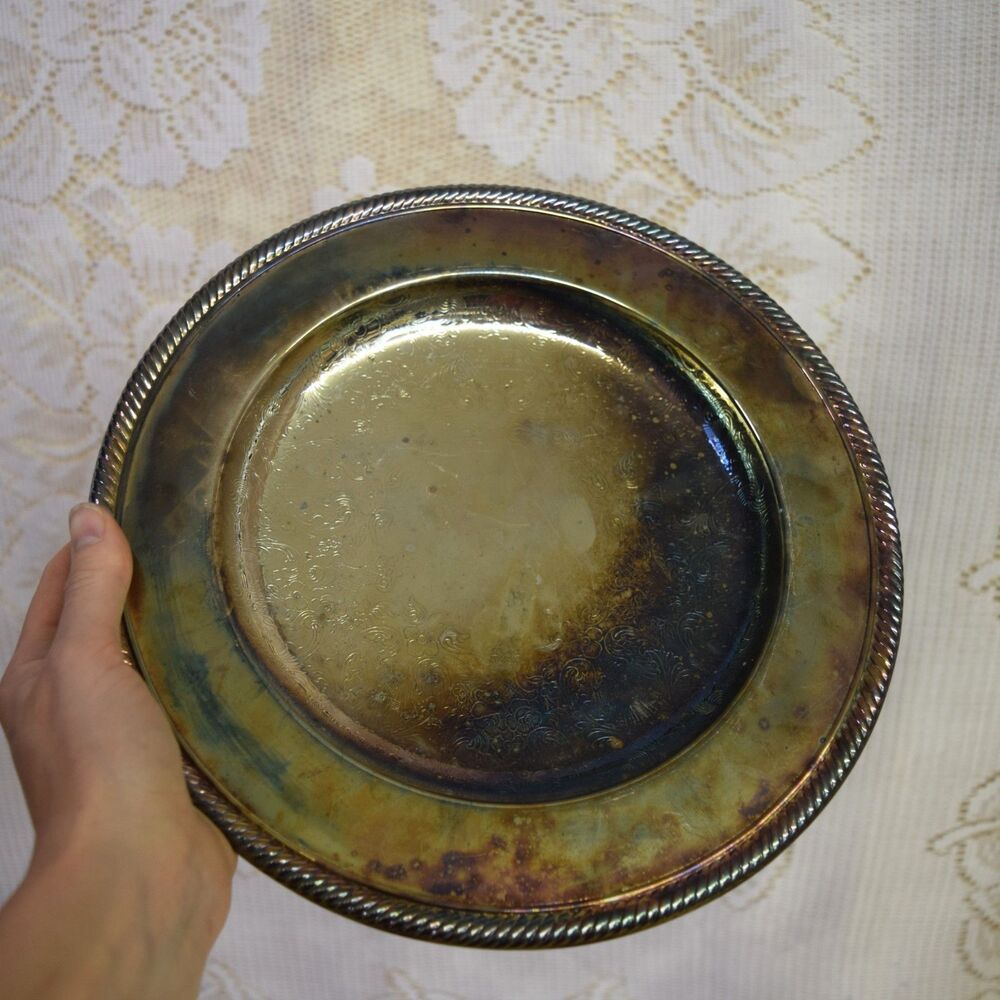 International Silver Co. USA 10.25" Silver Plated Serving Tray Platter TARNISHED